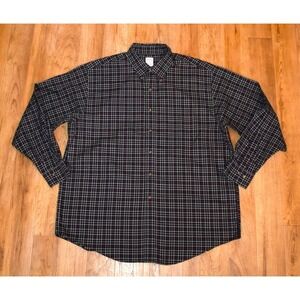 Brooks Brothers 346 Button Down Shirt Mens XL Navy Blue‎ Plaid Non-Iron